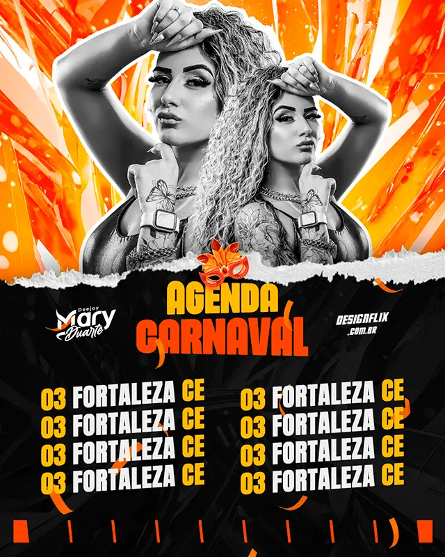 15 Psd Agenda Carnaval DJ Mary Duarte Social Media Editável